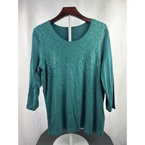 Bianca Women’s Sequin 3/4 Sleeve Teal Shirt Size 12
